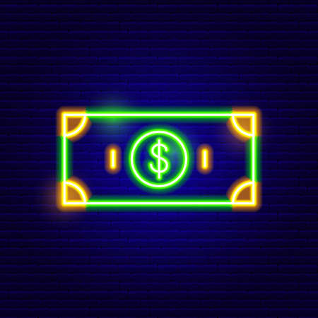 Neon Banknote Icon. Vector Illustration of Finance Object.のイラスト素材
