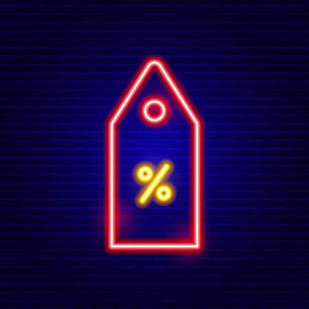 Neon Shopping Tag Icon. Vector Illustration of Shop Object.のイラスト素材