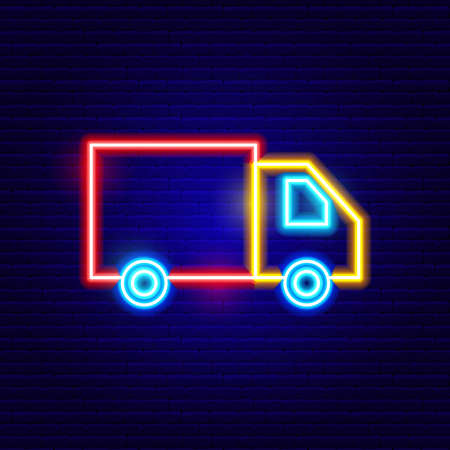 Neon Delivery Truck Icon. Vector Illustration of Transport Object.のイラスト素材