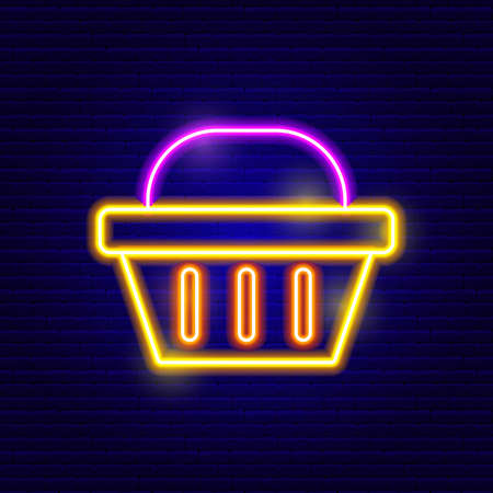 Neon Shopping Basket Icon Vector Illustration of Shop Objectのイラスト素材