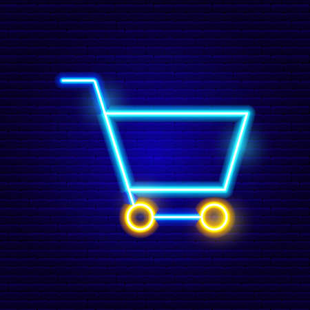 Neon Trolley Cart Icon Vector Illustration of Shopping Objectのイラスト素材