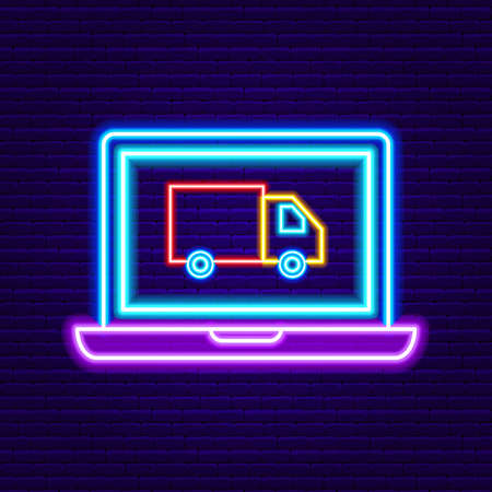 Neon Laptop with Delivery Truck Signのイラスト素材