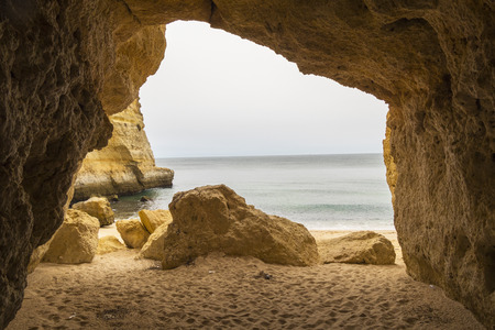 Benagil beach caves, Algarve, Portugalの写真素材