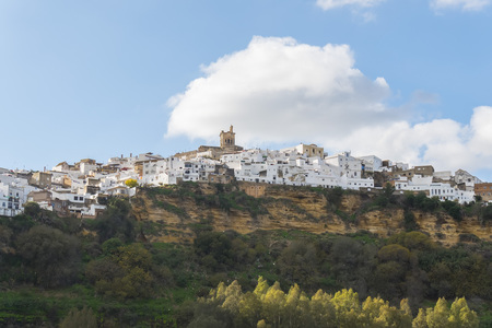 Panoramic of Arcos de la Frontera, white town built on a rock along Guadalete river, in the province of Cadiz, Spainの写真素材