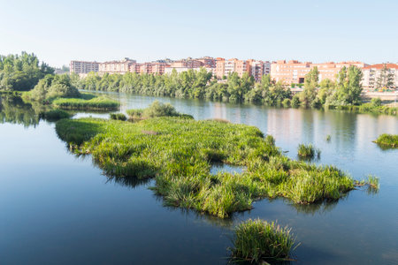 Tormes river and the city of Salamanca behind (Spain).の写真素材