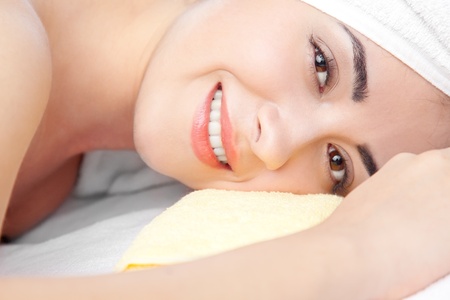 woman in spa with Towel on hairの写真素材