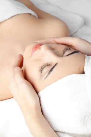 woman in spa with Towel on hairの写真素材