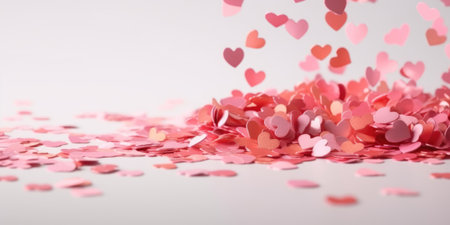 Hearts confetti on white background. Valentine's day background. Love conceptの素材