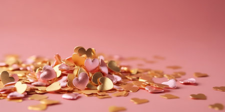 Hearts confetti on pink background. Valentines day concept.の素材