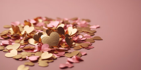 Heart confetti on pink background. Valentine's day concept. Selective focus.の素材