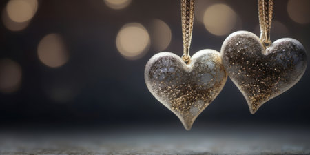 Silver hearts on bokeh background. Valentines day concept.の素材