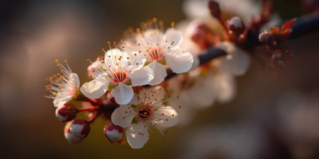 Beautiful cherry blossoms in the spring time. Blooming cherry tree branch in spring gardenの素材