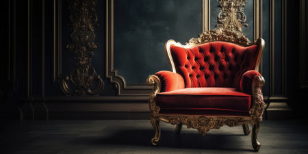 Luxury red armchair in classic interior. 3d renderの素材