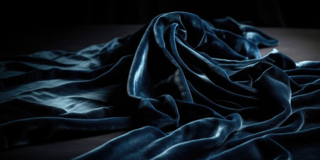 blue satin fabric, closeup of photo with soft selective focusの素材