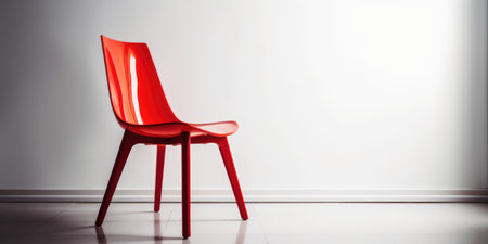 Red plastic chair against a white wall with copy space for your textの素材