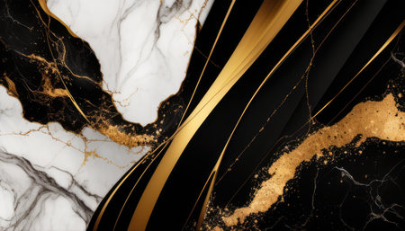 Gold and black marble pattern with gold veins. Luxury background.の素材