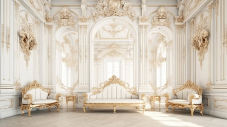 Luxury classic interior of royal palace. Baroque style. 3d renderの素材