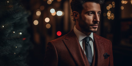 Portrait of a handsome young man in a red suit. Men's beauty, fashion.の素材