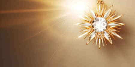 Gold jewelry diamond on a gold background. 3d render illustration.の素材