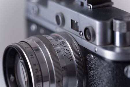 Vintage camera, focus on lenses