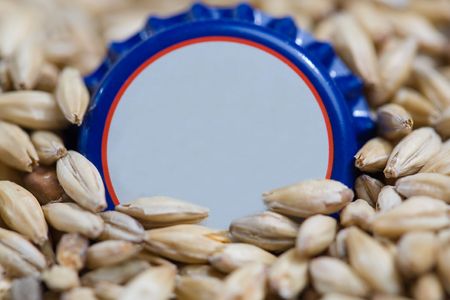 Bottle cap in hops, closeup studio shot の写真素材