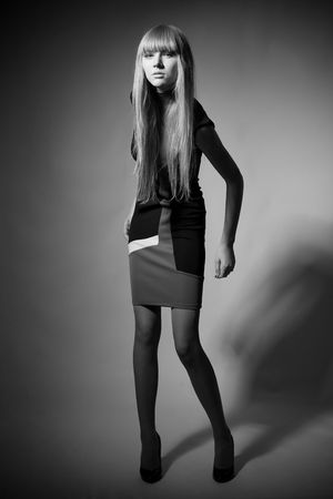 Fashionable young girl, black and white shotの写真素材