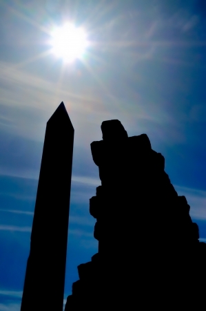 The silhouette of an egyptian obelisk in Luxorの写真素材