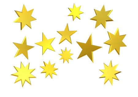 Various shape of 3D stars on white backgroundの写真素材