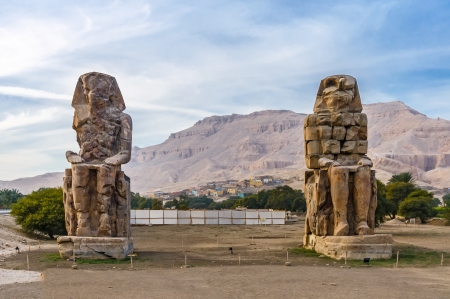 Colossi of Memnon in Luxor in Egyptの写真素材