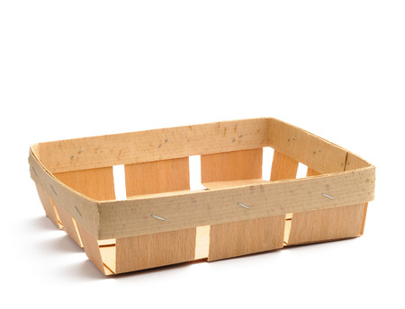 Little wooden crate in Ochroma pyramidale wood, isolated on white backgroundの写真素材
