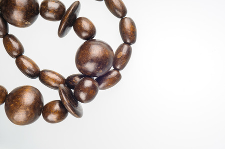 Nice wooden beads necklace, with space for copy textの写真素材