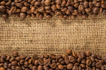coffee beans and burlap textureの写真素材