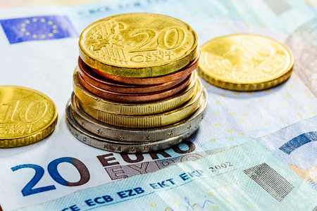 Macro of Euro coins and banknotesの写真素材