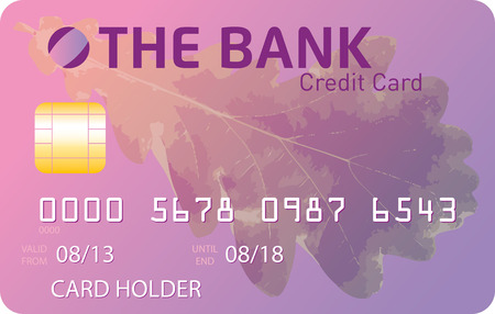 Pink and mauve credit card with violet oak tree leafのイラスト素材