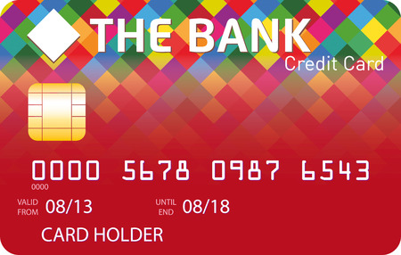 Red credit card with multicolored blending squares patternのイラスト素材