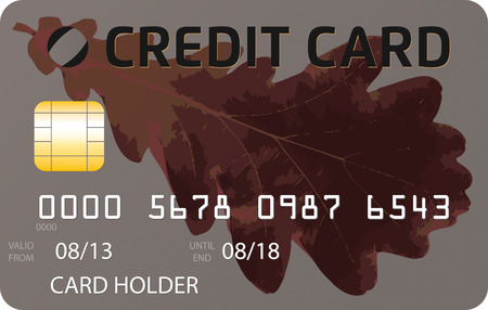 Gray credit card with dark brown oak tree leafのイラスト素材