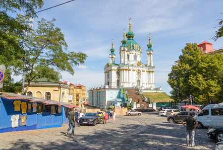 Kiev/Ukraine - July 31, 2015 - The in Andriyivskyy church in the in Andriyivskyy Descent was constructed in 1747â1754, to a design by the Italian architect Bartolomeo Rastrelliのeditorial素材