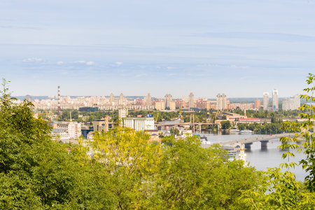 Kiev/Ukraine - july 31, 2015: View of the Havansky bridge and of the Elertrykiv industrial zone in...