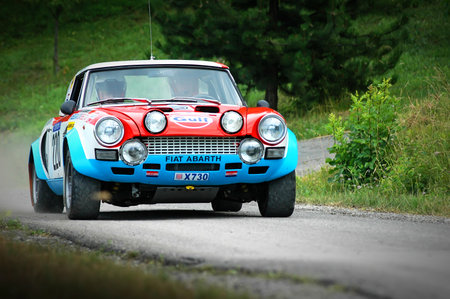 Cremona / Italy -  September 7, 2005 - Unidentified drivers on a vintage Fiat Abarth racing car