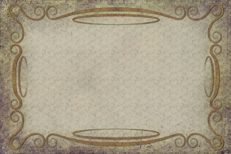 An antique decorative frame with a background with honeycomb texture. Green, orange and brown colorsの写真素材