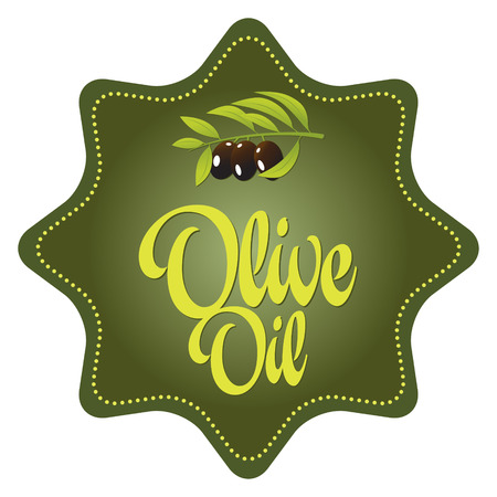 Shaped olive oil green tag with a twig of olive treeのイラスト素材