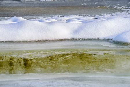 Frozen snow and ice texture on the Dnieper river in Kiev, Ukraine, during winter