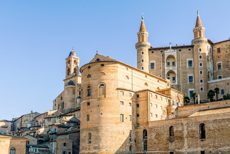The renaissance town of Urbino, Marche, Italy. A view of the Ducale Palace (Palazzo Ducale) in Urbino city, Marche, Italyのeditorial素材