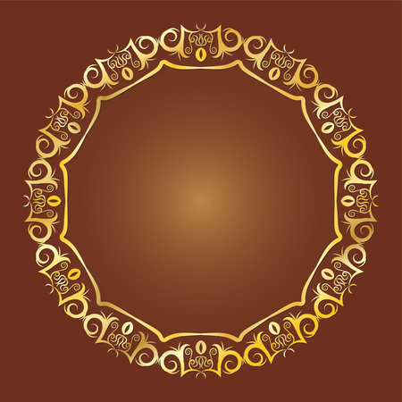 Gold classical circular antique decorative frame on brown backgroung. To be used for holidays, celebrations or happy eventsのイラスト素材