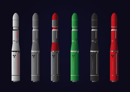 Set of various colorful missiles, or rockets, on dark backgroundのイラスト素材