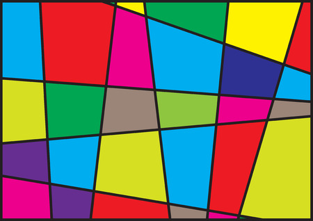 Colorful geometric shapes background. Modern abstract Art with black lines and colored surfacesのイラスト素材