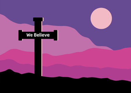 A symbolic view of the Crucifix on the Golgotha mountains with the moon in the skyのイラスト素材