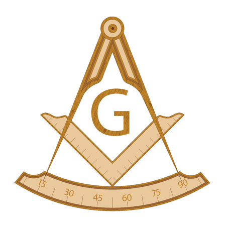Wooden masonic square and compass symbol, with G letter. Mystic occult esoteric, sacred society. Vector illustrationのイラスト素材