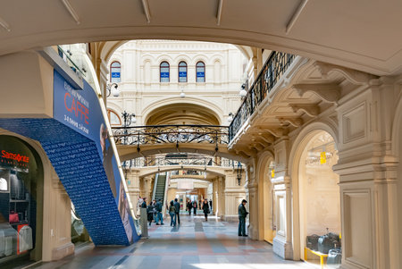 Moscow / Russia - March 11, 2009 - View of the interior of the GUM in Moscow. GUM (main universal store) is the name of the main department store in many cities of the former Soviet Union.のeditorial素材