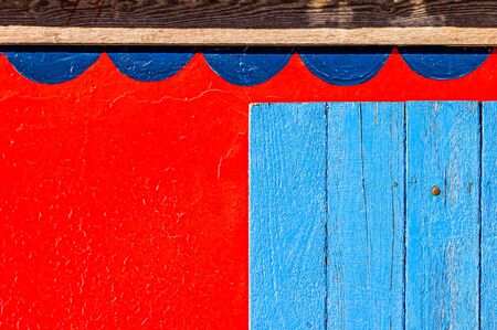 Close up on the texture of  beach cabins' doors on the Adriatic coast in Pesaro, Italyの写真素材